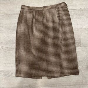Rena Rowan For Seville Vintage Pencil Skirt Brown Plaid Size 8 Wool Rayon Blend